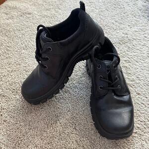 Ecco 3DS Black Leather Lace Up Sneakers Shoes Size 34 /  US Size 3 Chunky Soles